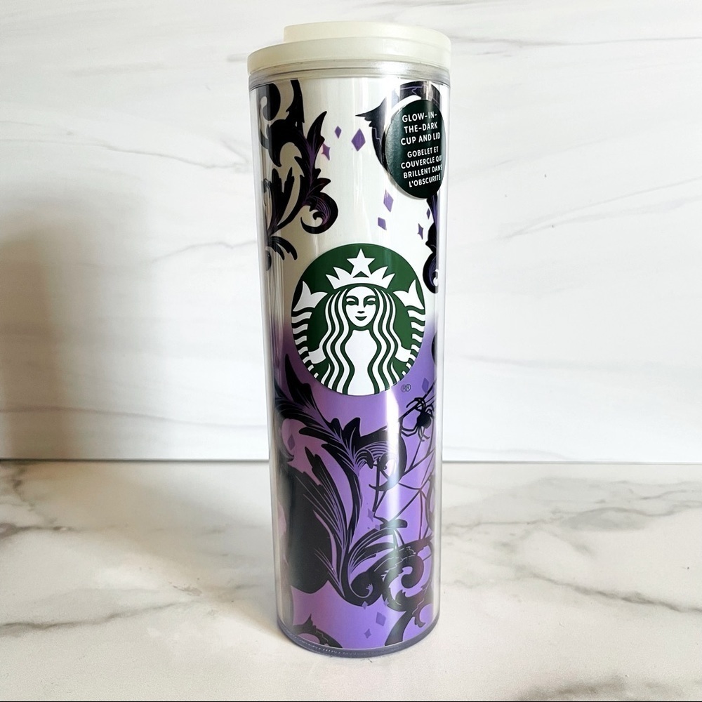 Starbucks 2021 Halloween Glow In The Dark Travel Tumbler 16 oz- Cat and Spider